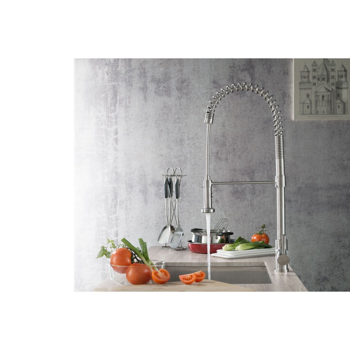 Flusso Faucets Klassiker Professio-S 27" Single Hole Stainless Steel Pull-Down Kitchen Faucet With Dual Function Sprayer