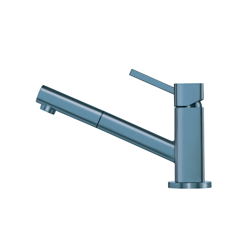 Flusso Faucets Klassiker Smallie 7" Single Hole Blue Platinum Stainless Steel Kitchen Faucet With Pull-Out Sprayer