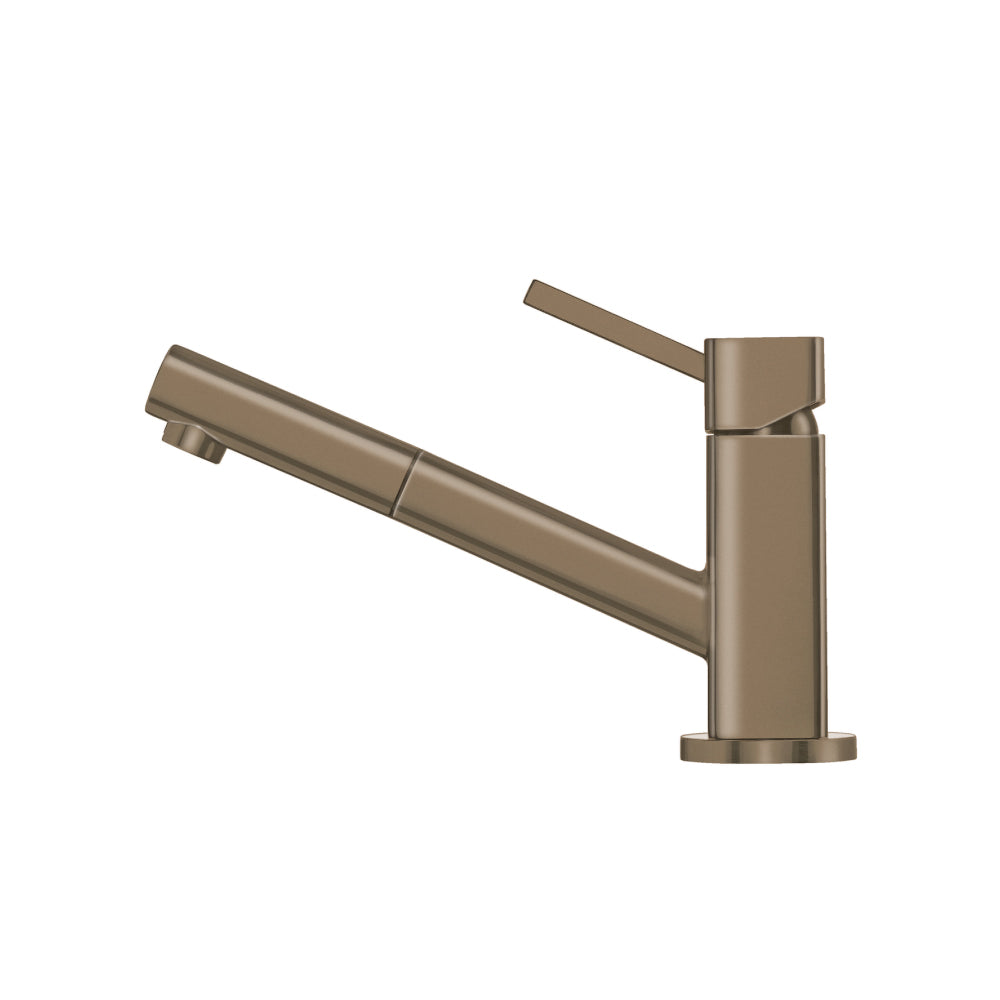 Flusso Faucets Klassiker Smallie 7" Single Hole Dark Tan Stainless Steel Kitchen Faucet With Pull-Out Sprayer