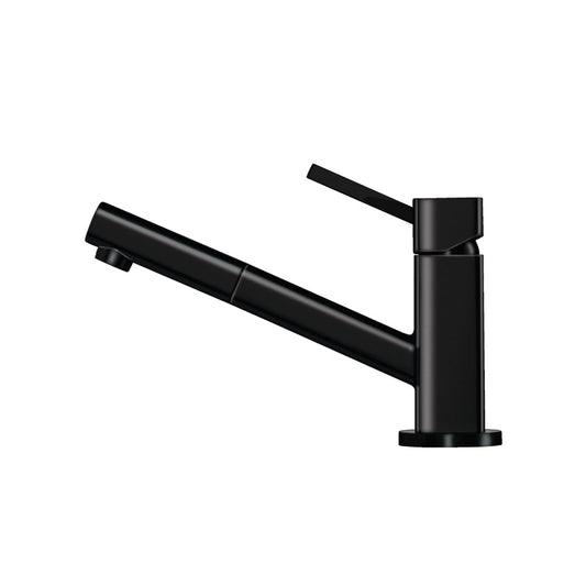 Flusso Faucets Klassiker Smallie 7" Single Hole Gloss Black Stainless Steel Kitchen Faucet With Pull-Out Sprayer