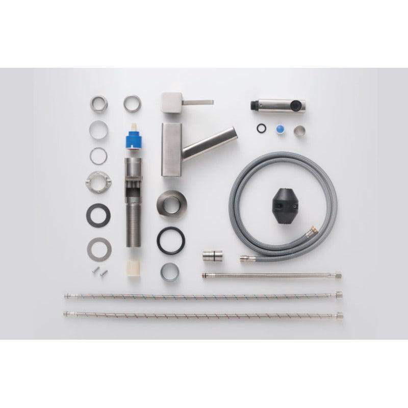 Flusso Faucets Klassiker Smallie 7" Single Hole Stainless Steel Kitchen Faucet With Pull-Out Sprayer