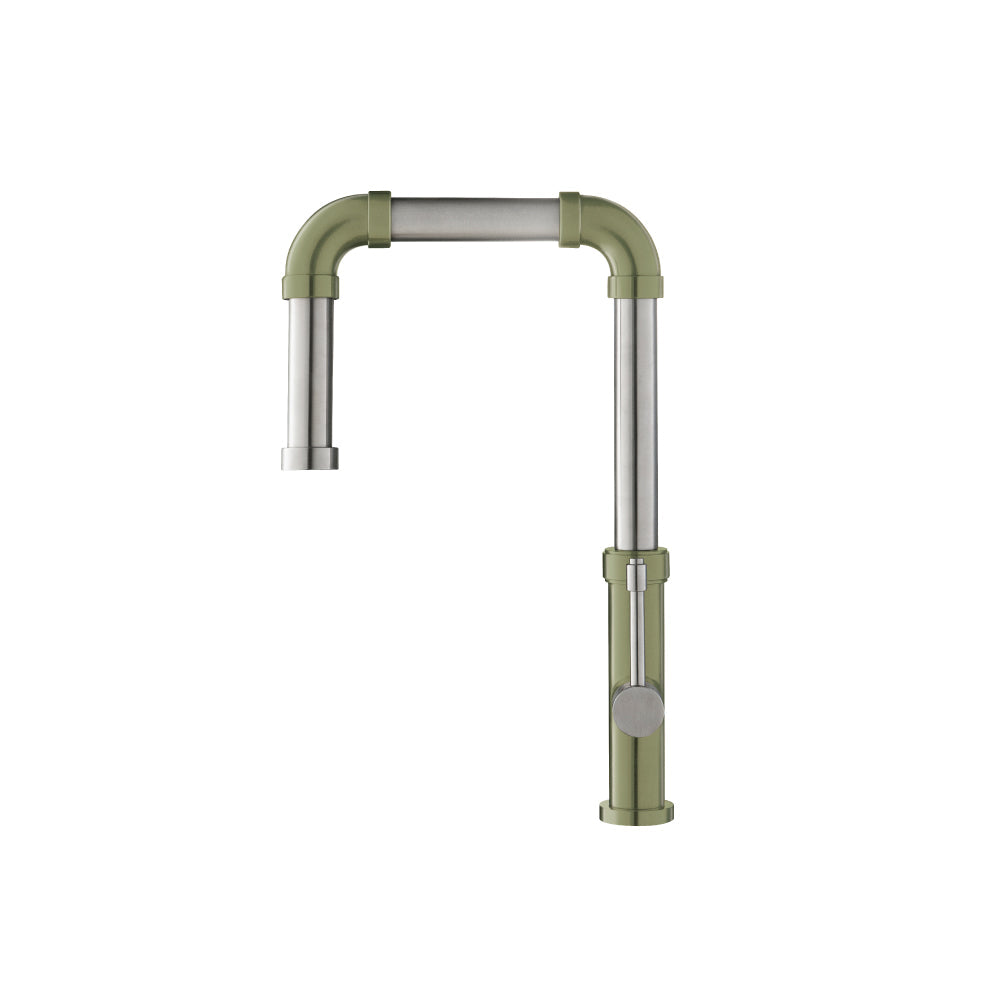Flusso Faucets Klassiker Tanz 16" Single Hole Army Green Stainless Steel Kitchen Faucet With Side Sprayer