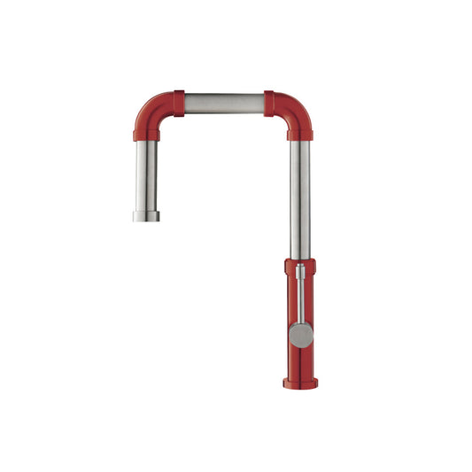 Flusso Faucets Klassiker Tanz 16" Single Hole Crimson Stainless Steel Kitchen Faucet With Side Sprayer
