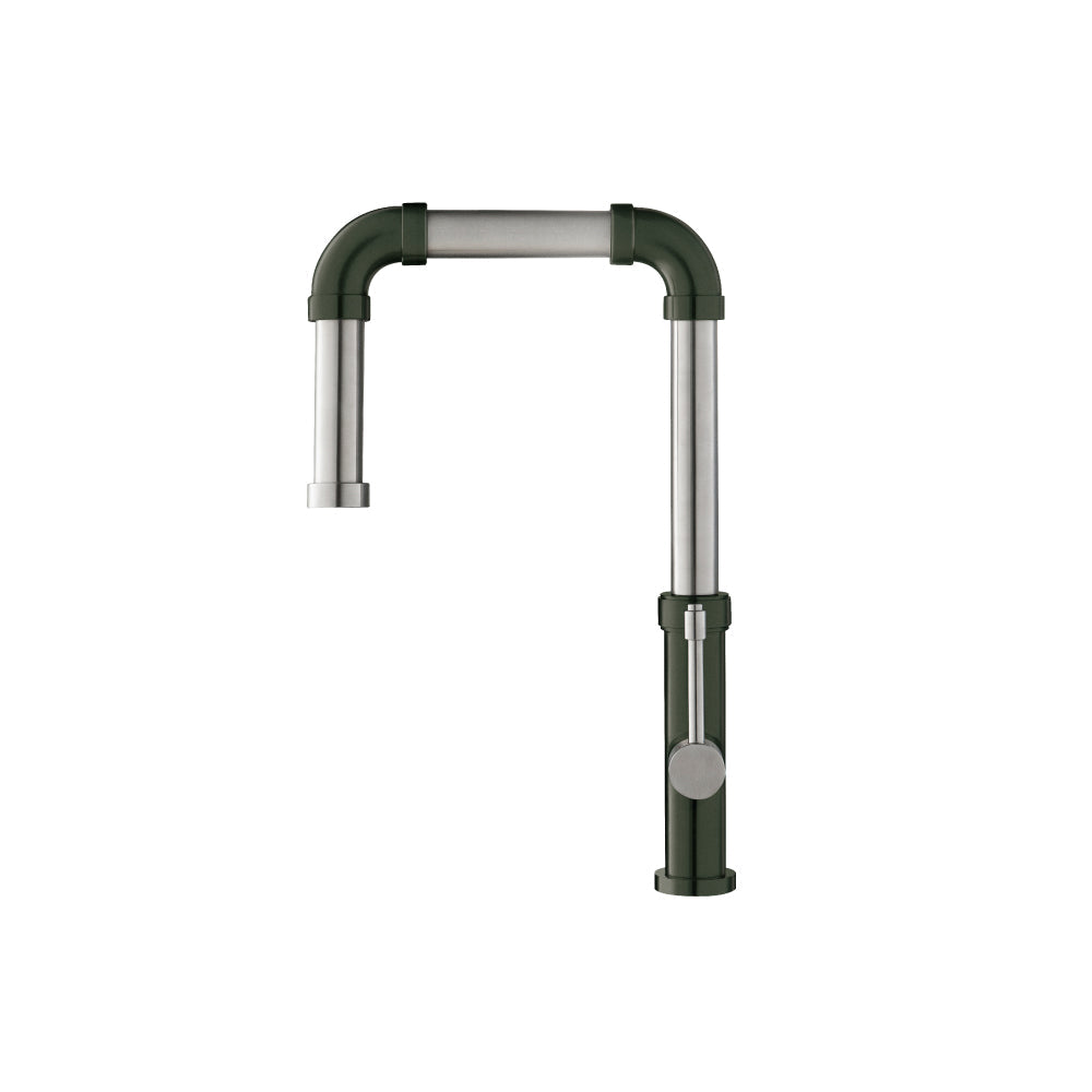 Flusso Faucets Klassiker Tanz 16" Single Hole Dark Green Stainless Steel Kitchen Faucet With Side Sprayer