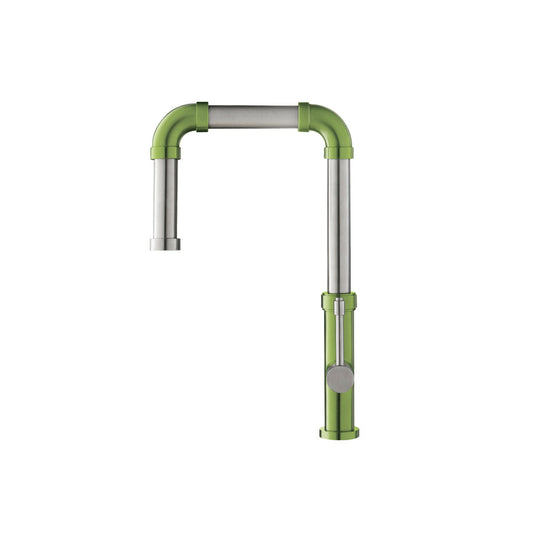 Flusso Faucets Klassiker Tanz 16" Single Hole Flusso Faucets Green Stainless Steel Kitchen Faucet With Side Sprayer