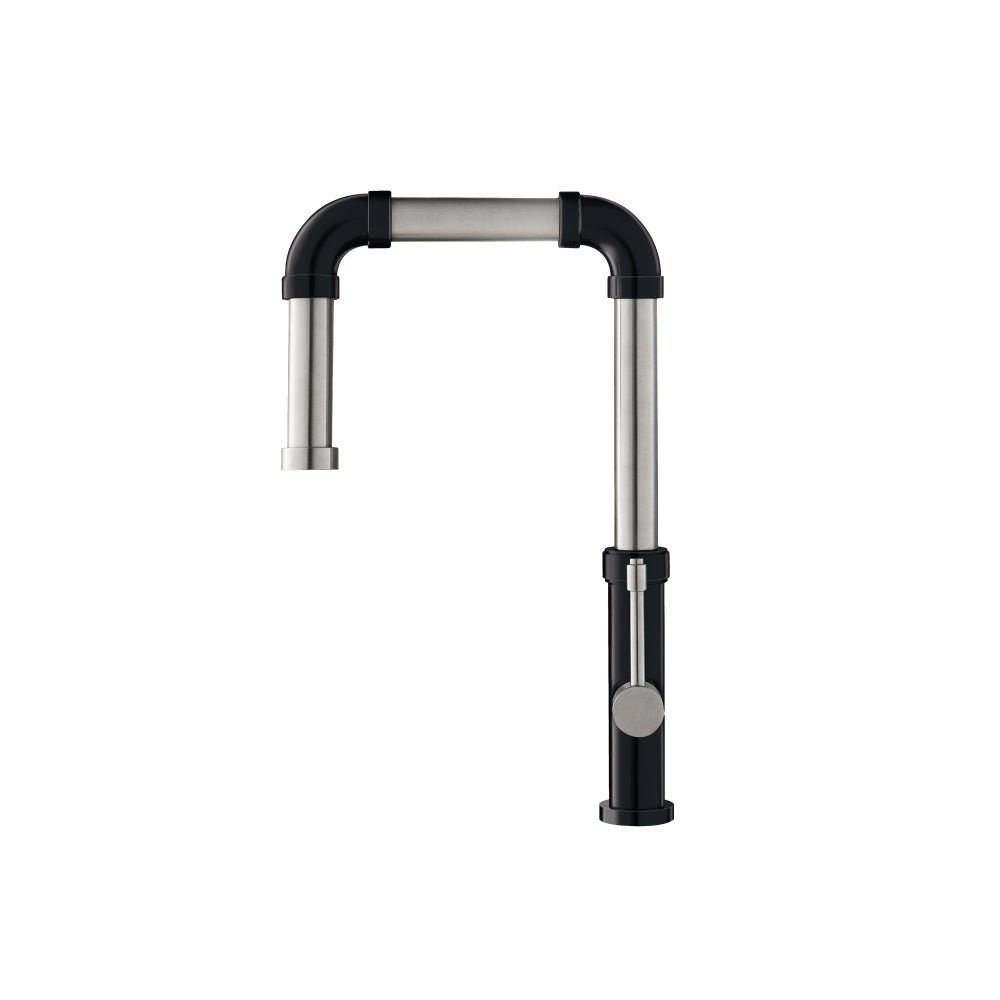 Flusso Faucets Klassiker Tanz 16" Single Hole Gloss Black Stainless Steel Kitchen Faucet With Side Sprayer