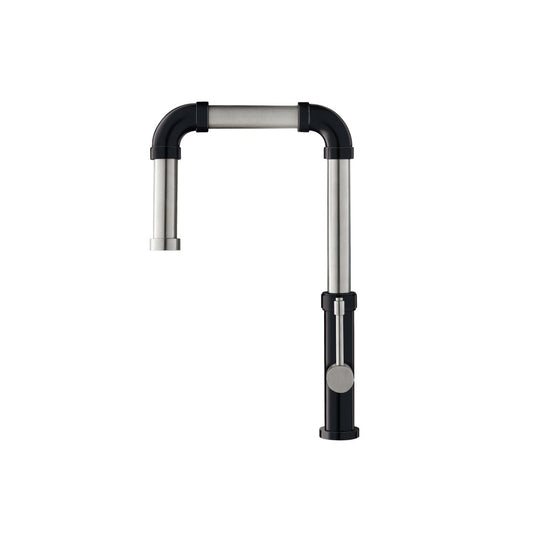 Flusso Faucets Klassiker Tanz 16" Single Hole Gloss Black Stainless Steel Kitchen Faucet With Side Sprayer