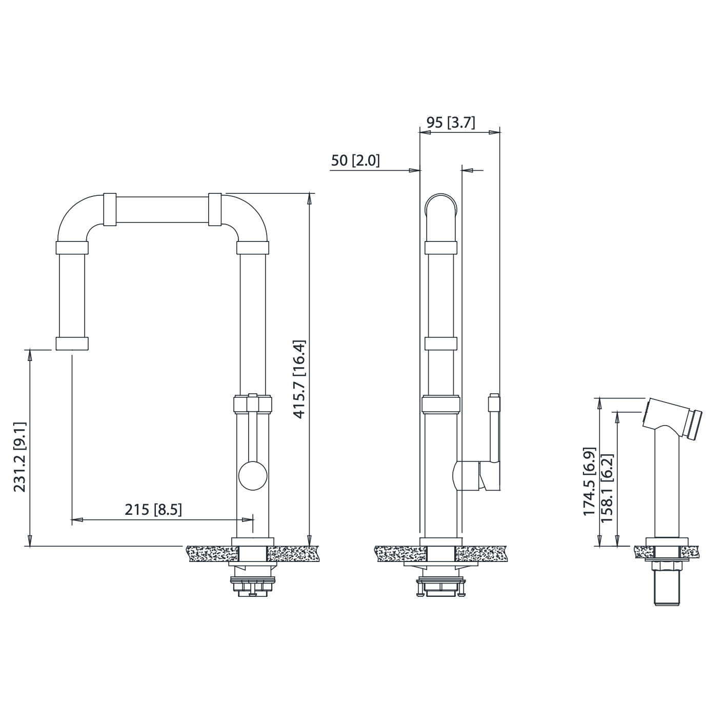 Flusso Faucets Klassiker Tanz 16" Single Hole Gloss White Stainless Steel Kitchen Faucet With Side Sprayer