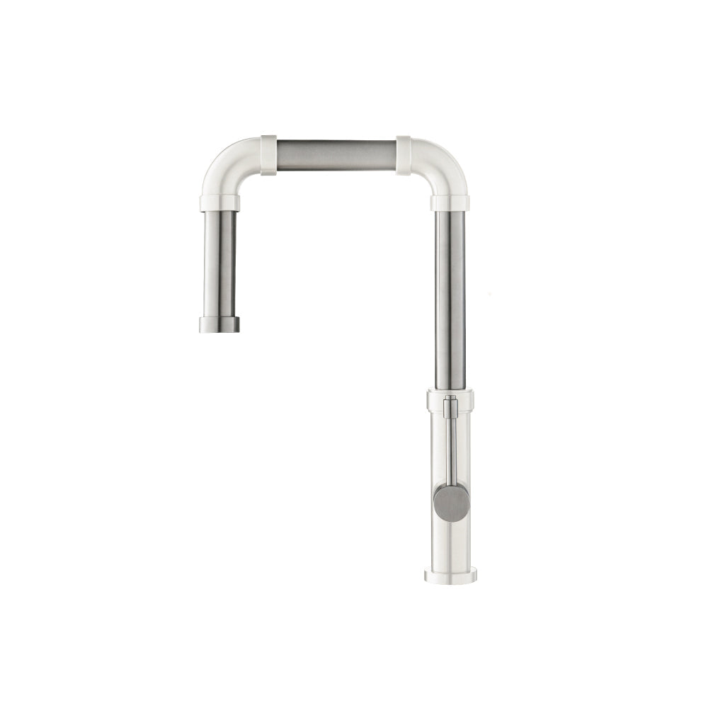 Flusso Faucets Klassiker Tanz 16" Single Hole Gloss White Stainless Steel Kitchen Faucet With Side Sprayer