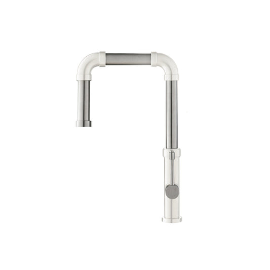 Flusso Faucets Klassiker Tanz 16" Single Hole Gloss White Stainless Steel Kitchen Faucet With Side Sprayer