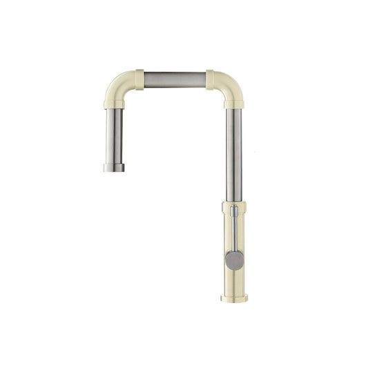 Flusso Faucets Klassiker Tanz 16" Single Hole Light Tan Stainless Steel Kitchen Faucet With Side Sprayer