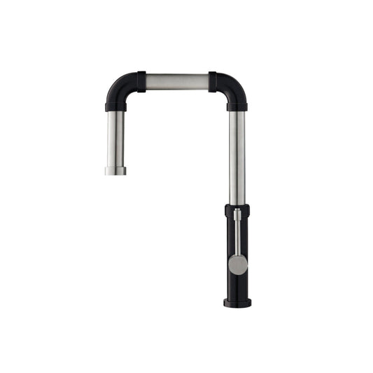 Flusso Faucets Klassiker Tanz 16" Single Hole Matte Black Stainless Steel Kitchen Faucet With Side Sprayer