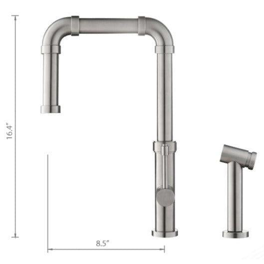 Flusso Faucets Klassiker Tanz 16" Single Hole Stainless Steel Kitchen Faucet With Side Sprayer