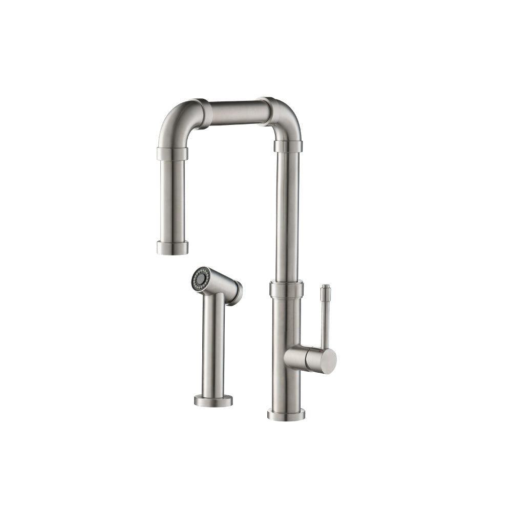 Flusso Faucets Klassiker Tanz 16" Single Hole Stainless Steel Kitchen Faucet With Side Sprayer