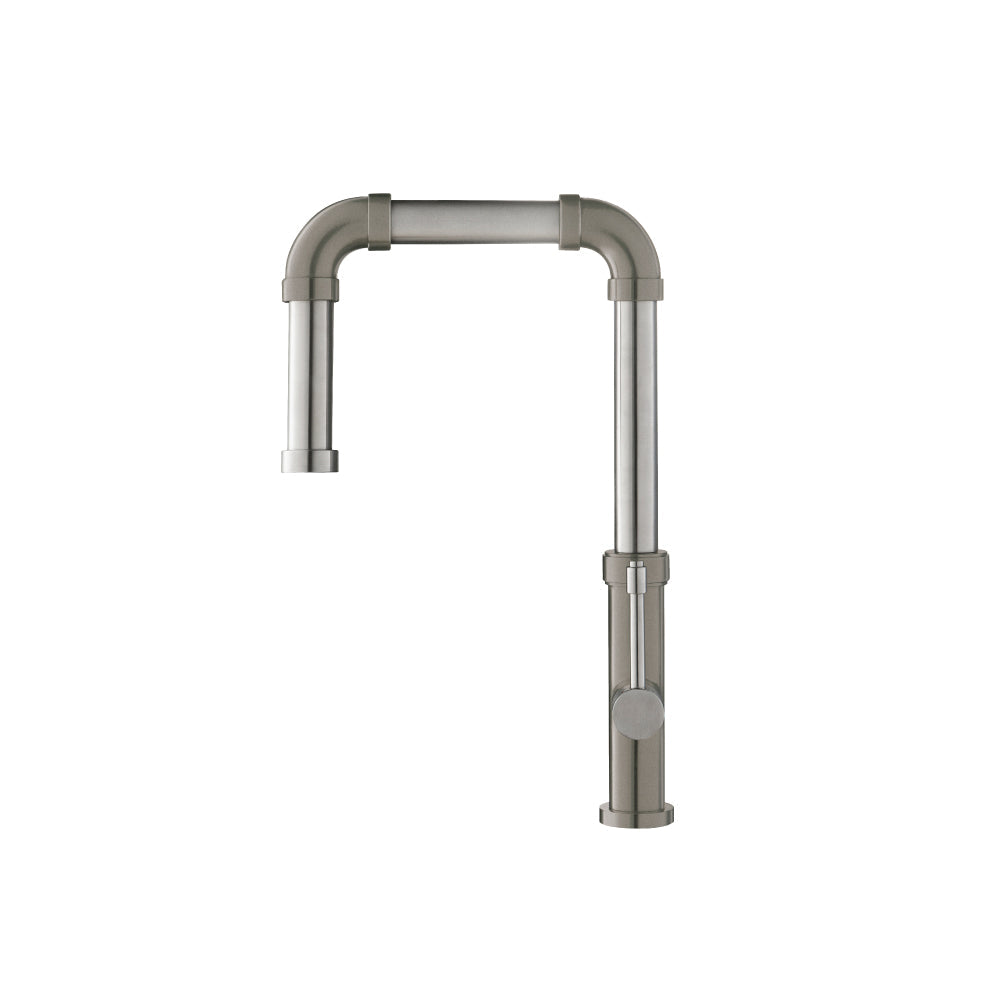 Flusso Faucets Klassiker Tanz 16" Single Hole Steel Gray Stainless Steel Kitchen Faucet With Side Sprayer