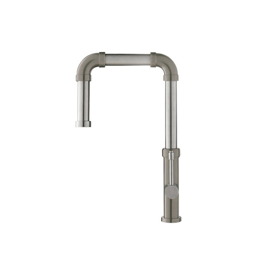 Flusso Faucets Klassiker Tanz 16" Single Hole Steel Gray Stainless Steel Kitchen Faucet With Side Sprayer