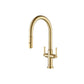 Flusso Faucets Klassiker Velox 17" Single Hole Brushed Gold Pull-Down Kitchen Faucet With Two Handle and Dual Function Sprayer