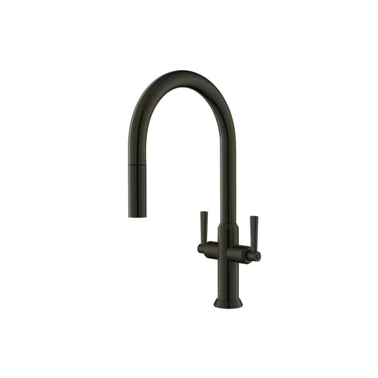 Flusso Faucets Klassiker Velox 17" Single Hole Dark Green Pull-Down Kitchen Faucet With Two Handle and Dual Function Sprayer