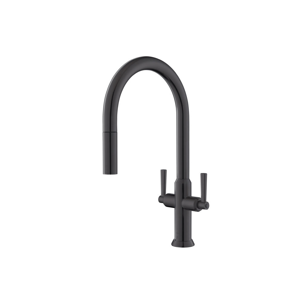 Flusso Faucets Klassiker Velox 17" Single Hole Deep Red Pull-Down Kitchen Faucet With Two Handle and Dual Function Sprayer