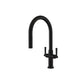Flusso Faucets Klassiker Velox 17" Single Hole Gloss Black Pull-Down Kitchen Faucet With Two Handle and Dual Function Sprayer
