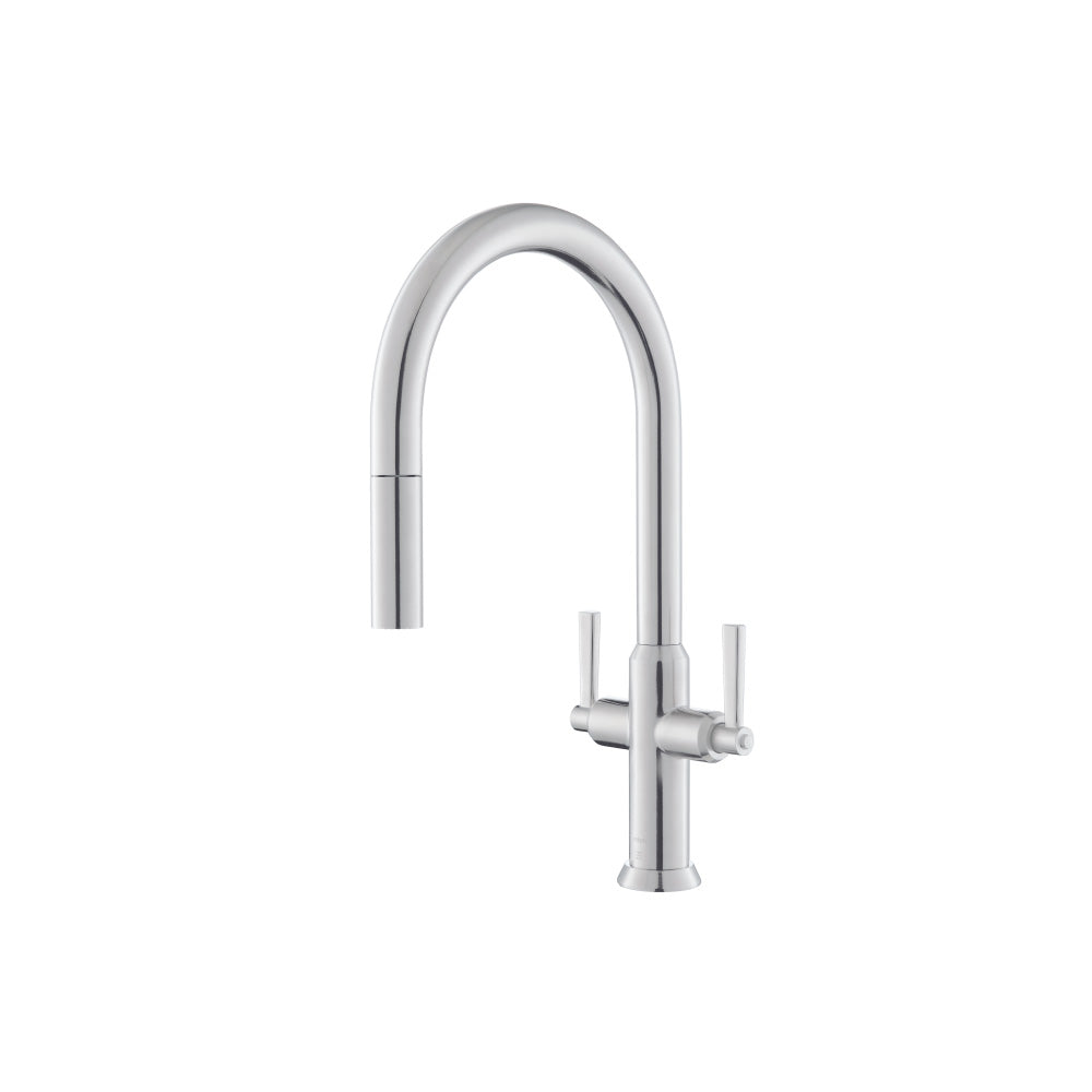 Flusso Faucets Klassiker Velox 17" Single Hole Gloss White Pull-Down Kitchen Faucet With Two Handle and Dual Function Sprayer