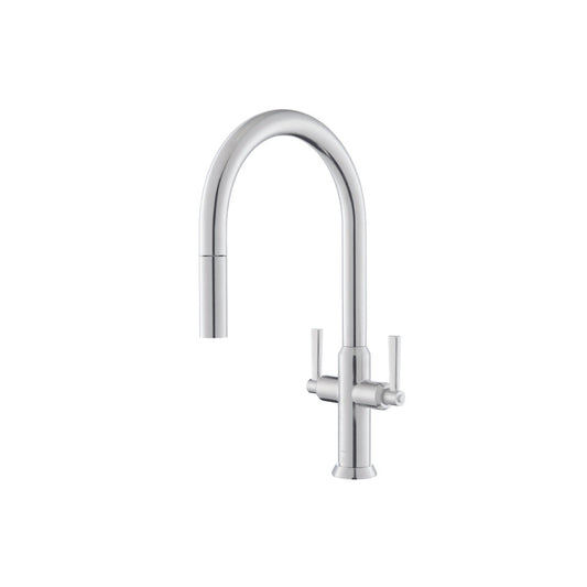 Flusso Faucets Klassiker Velox 17" Single Hole Gloss White Pull-Down Kitchen Faucet With Two Handle and Dual Function Sprayer