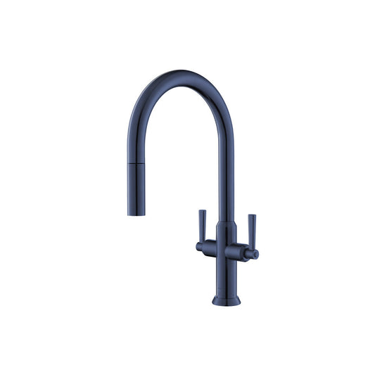 Flusso Faucets Klassiker Velox 17" Single Hole Navy Blue Pull-Down Kitchen Faucet With Two Handle and Dual Function Sprayer