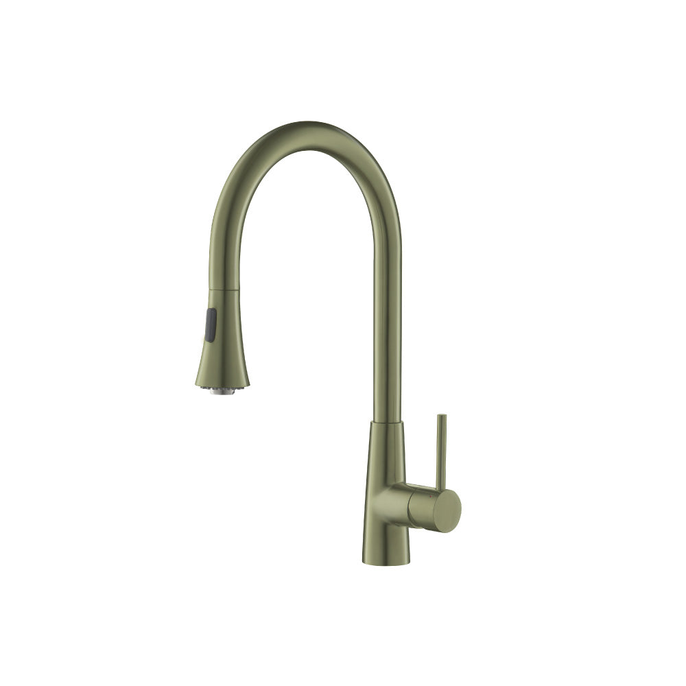 Flusso Faucets Klassiker Zest 18" Single Hole Army Green Stainless Steel Pull-Down Kitchen Faucet With Dual Function Sprayer