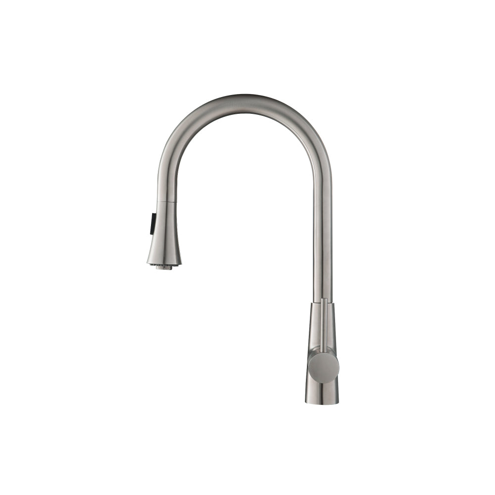 Flusso Faucets Klassiker Zest 18" Single Hole Brushed Gold PVD Stainless Steel Pull-Down Kitchen Faucet With Dual Function Sprayer