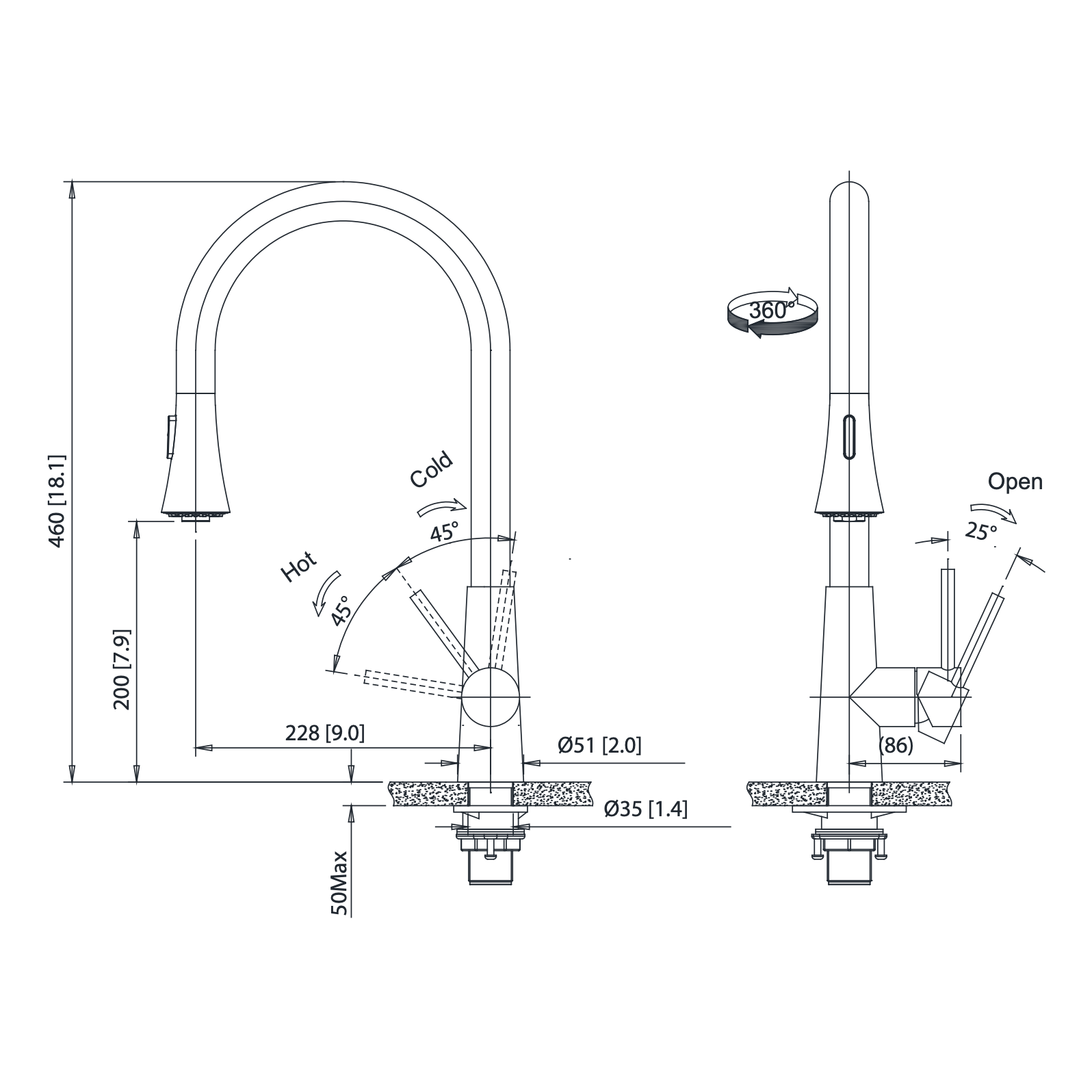 Flusso Faucets Klassiker Zest 18" Single Hole Brushed Gold PVD Stainless Steel Pull-Down Kitchen Faucet With Dual Function Sprayer