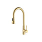 Flusso Faucets Klassiker Zest 18" Single Hole Brushed Gold PVD Stainless Steel Pull-Down Kitchen Faucet With Dual Function Sprayer