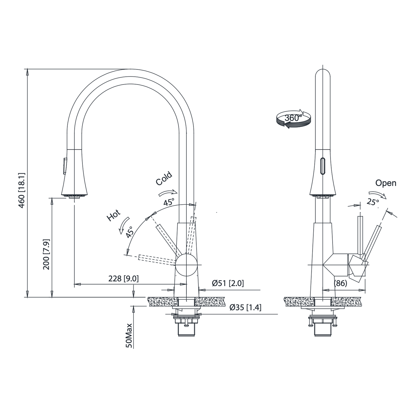 Flusso Faucets Klassiker Zest 18" Single Hole Crimson Stainless Steel Pull-Down Kitchen Faucet With Dual Function Sprayer