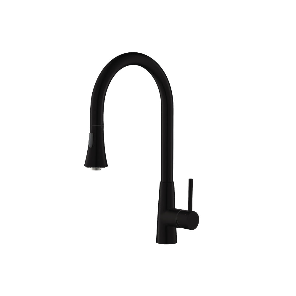 Flusso Faucets Klassiker Zest 18" Single Hole Gloss Black Stainless Steel Pull-Down Kitchen Faucet With Dual Function Sprayer