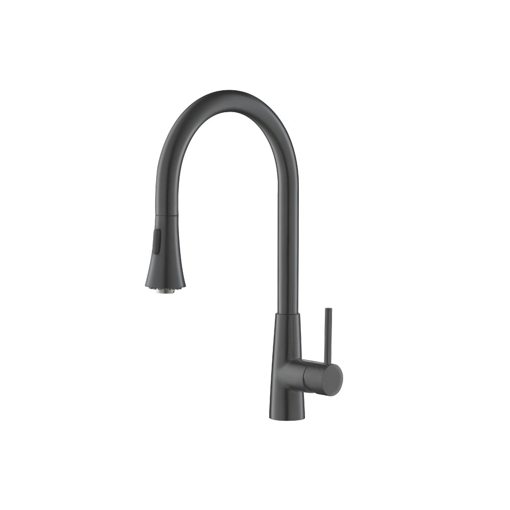 Flusso Faucets Klassiker Zest 18" Single Hole Gunmetal Gray Stainless Steel Pull-Down Kitchen Faucet With Dual Function Sprayer