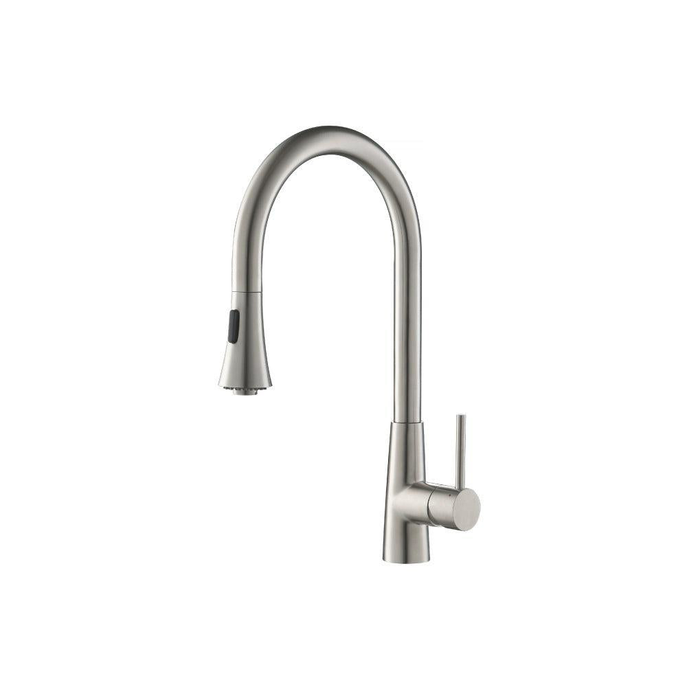 Flusso Faucets Klassiker Zest 18" Single Hole Polished Steel Stainless Steel Pull-Down Kitchen Faucet With Dual Function Sprayer