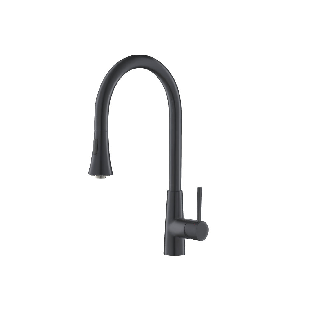 Flusso Faucets Klassiker Zest 18" Single Hole Rock Gray Stainless Steel Pull-Down Kitchen Faucet With Dual Function Sprayer