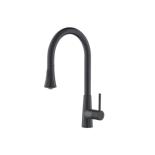 Flusso Faucets Klassiker Zest 18" Single Hole Rock Gray Stainless Steel Pull-Down Kitchen Faucet With Dual Function Sprayer