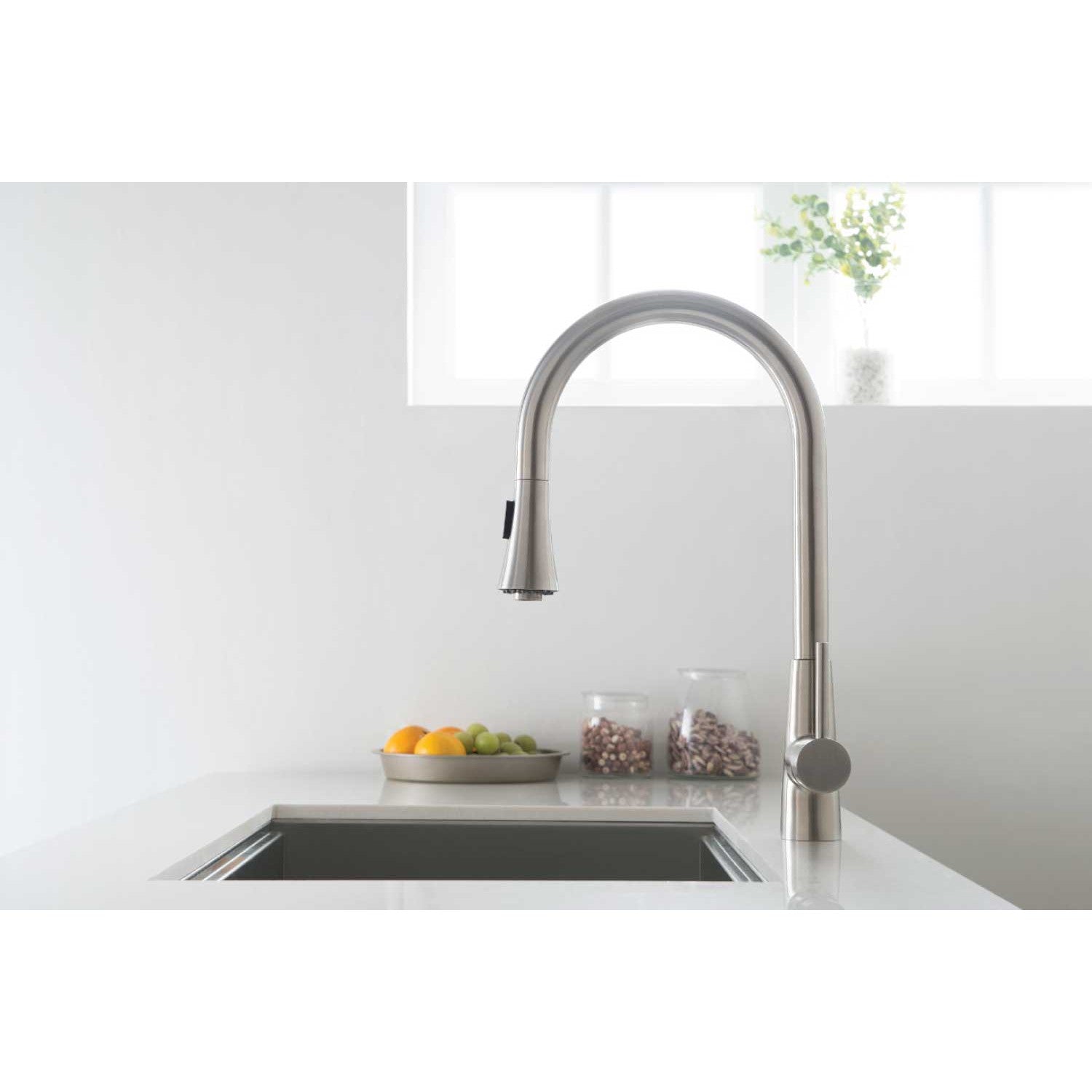 Flusso Faucets Klassiker Zest 18" Single Hole Steel Gray Stainless Steel Pull-Down Kitchen Faucet With Dual Function Sprayer