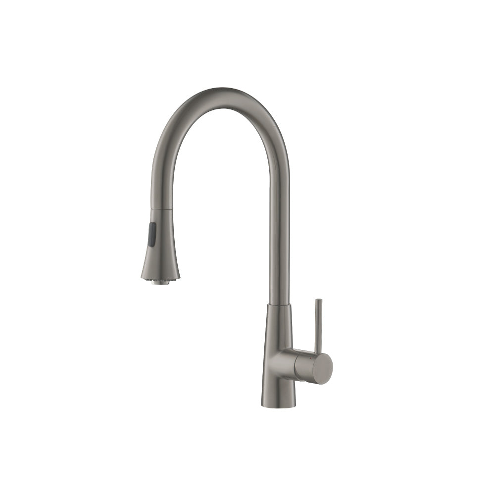 Flusso Faucets Klassiker Zest 18" Single Hole Steel Gray Stainless Steel Pull-Down Kitchen Faucet With Dual Function Sprayer