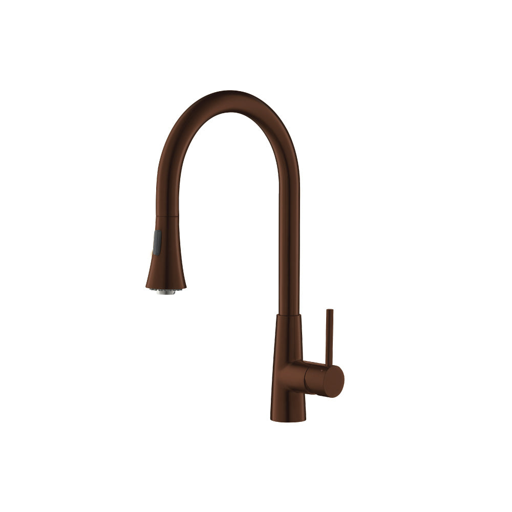 Flusso Faucets Klassiker Zest 18" Single Hole Vortex Brown Stainless Steel Pull-Down Kitchen Faucet With Dual Function Sprayer