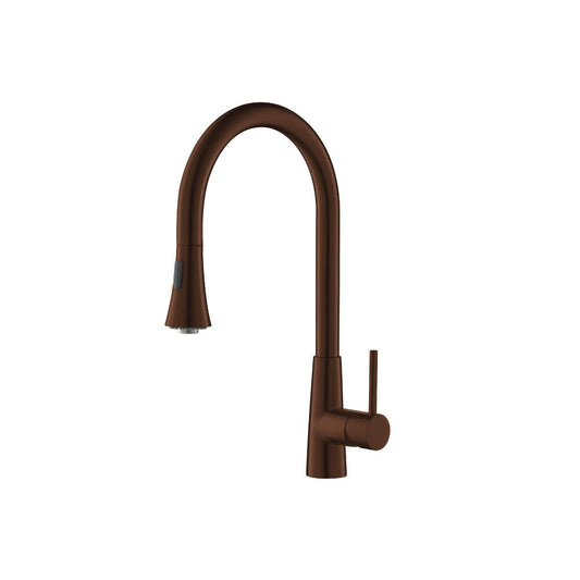 Flusso Faucets Klassiker Zest 18" Single Hole Vortex Brown Stainless Steel Pull-Down Kitchen Faucet With Dual Function Sprayer