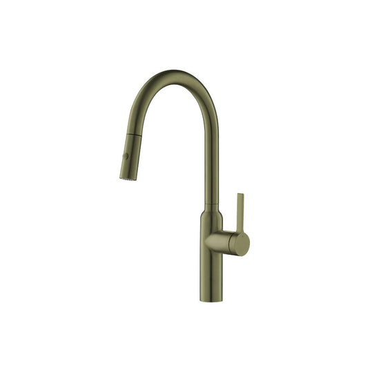 Flusso Faucets Klassiker Ziel 17" Single Hole Army Green Stainless Steel Pull-Down Kitchen Faucet With Dual Function Sprayer