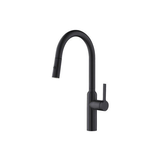 Flusso Faucets Klassiker Ziel 17" Single Hole Dark Gray Stainless Steel Pull-Down Kitchen Faucet With Dual Function Sprayer