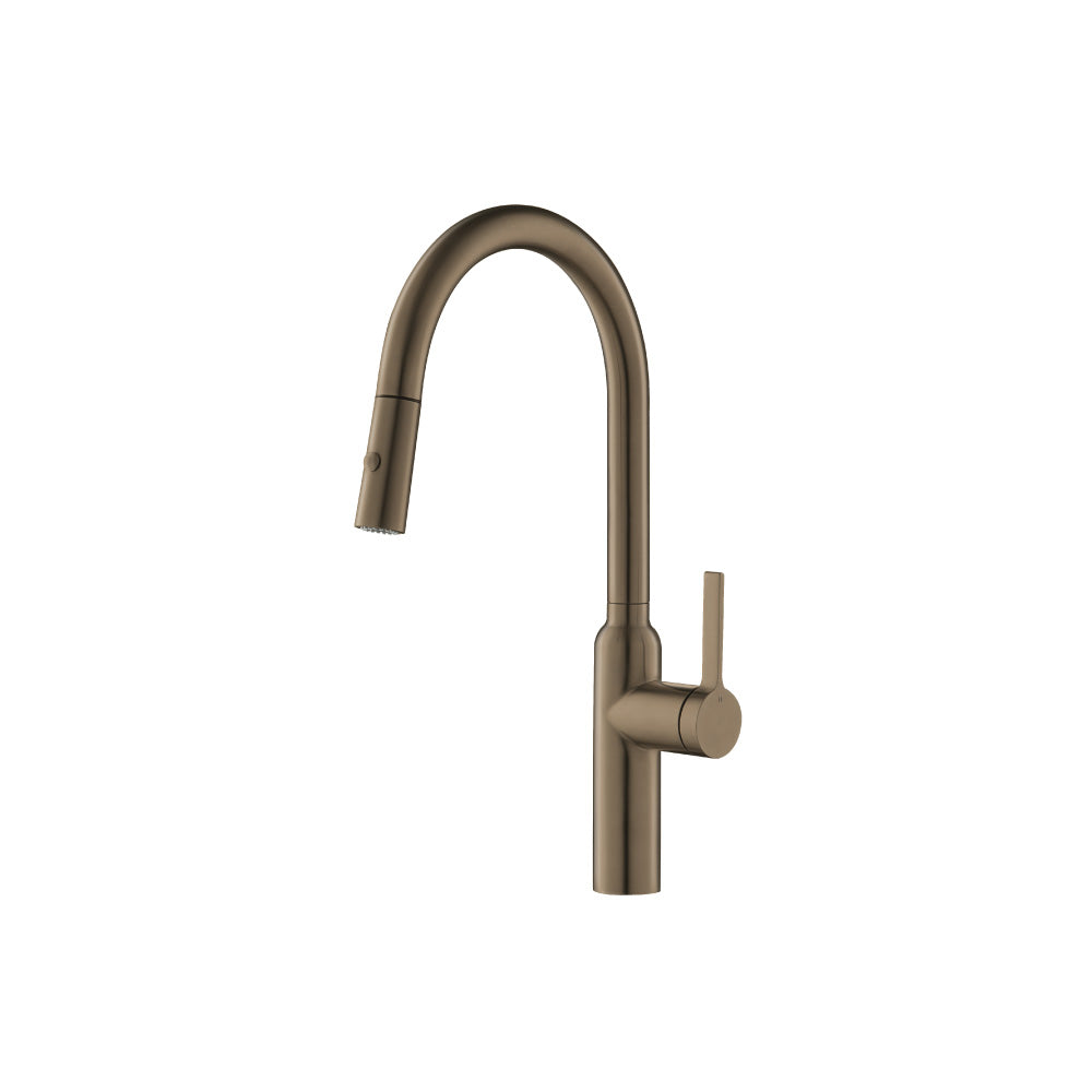 Flusso Faucets Klassiker Ziel 17" Single Hole Dark Tan Stainless Steel Pull-Down Kitchen Faucet With Dual Function Sprayer