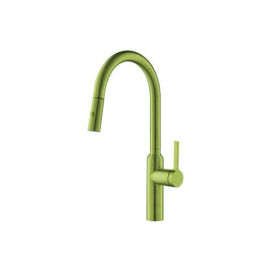 Flusso Faucets Klassiker Ziel 17" Single Hole Flusso Faucets Green Stainless Steel Pull-Down Kitchen Faucet With Dual Function Sprayer