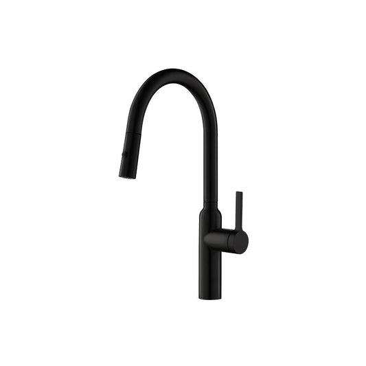 Flusso Faucets Klassiker Ziel 17" Single Hole Gloss Black Stainless Steel Pull-Down Kitchen Faucet With Dual Function Sprayer