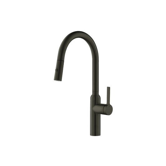Flusso Faucets Klassiker Ziel 17" Single Hole Gunmetal Gray Stainless Steel Pull-Down Kitchen Faucet With Dual Function Sprayer