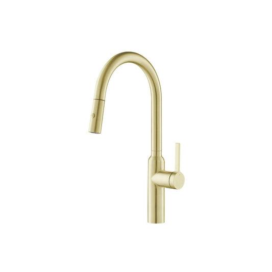 Flusso Faucets Klassiker Ziel 17" Single Hole Light Tan Stainless Steel Pull-Down Kitchen Faucet With Dual Function Sprayer