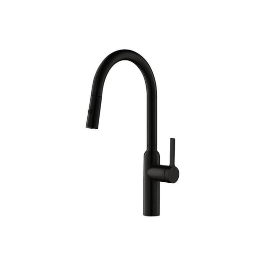 Flusso Faucets Klassiker Ziel 17" Single Hole Matte Black Stainless Steel Pull-Down Kitchen Faucet With Dual Function Sprayer