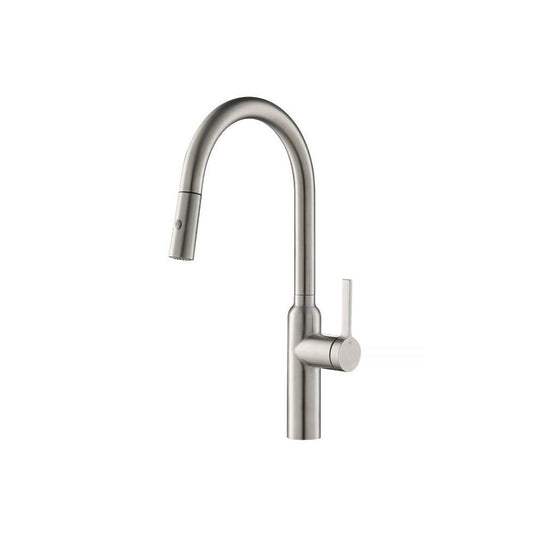 Flusso Faucets Klassiker Ziel 17" Single Hole Polished Steel Stainless Steel Pull-Down Kitchen Faucet With Dual Function Sprayer
